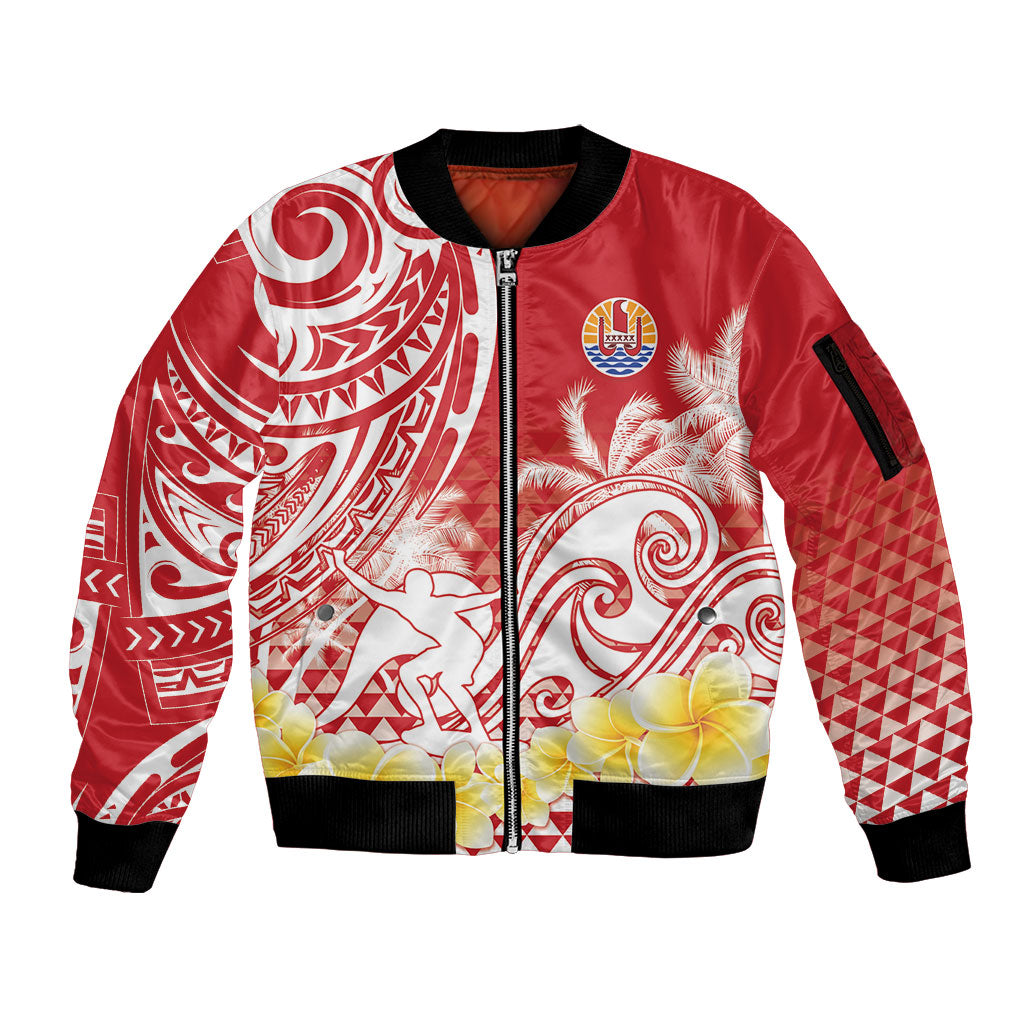 Personalised Tahiti Surfing Sleeve Zip Bomber Jacket Polynesian Style