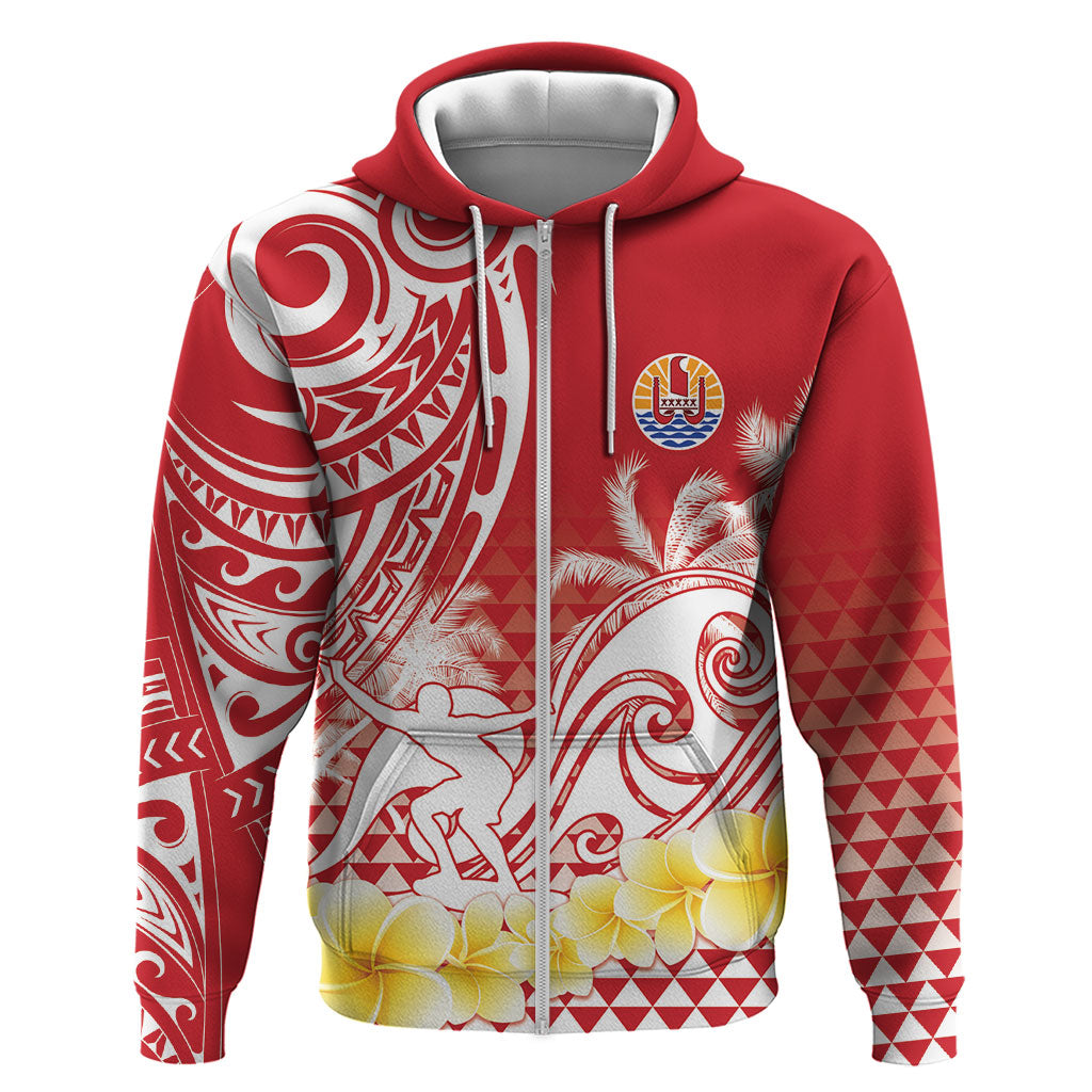 Personalised Tahiti Surfing Zip Hoodie Polynesian Style
