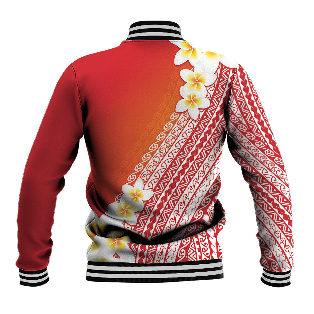 Tahiti Plumeria Tribal Pattern Baseball Jacket Wave Style Red LT05 - Polynesian Pride