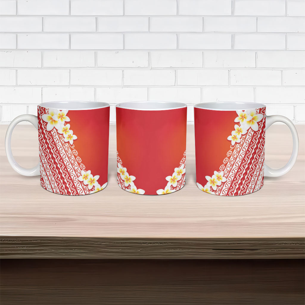 Tahiti Plumeria Tribal Pattern Ceramic Mug Wave Style Red LT05 - Polynesian Pride
