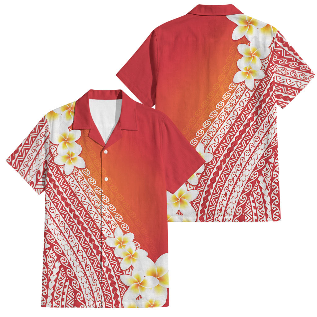 Tahiti Plumeria Tribal Pattern Family Matching Mermaid Dress and Hawaiian Shirt Wave Style Red LT05 Dad's Shirt - Short Sleeve Red - Polynesian Pride
