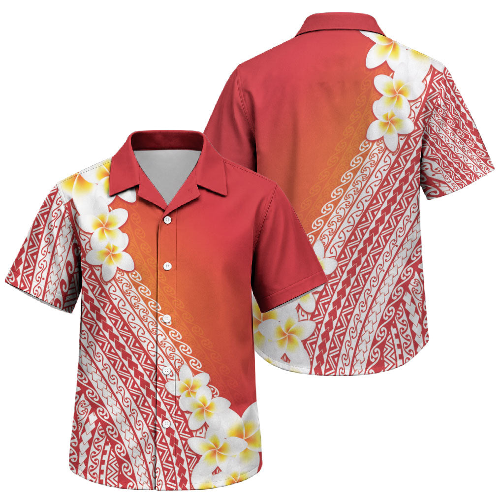 Tahiti Plumeria Tribal Pattern Family Matching Mermaid Dress and Hawaiian Shirt Wave Style Red LT05 Son's Shirt Red - Polynesian Pride