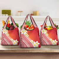 Tahiti Plumeria Tribal Pattern Grocery Bag Wave Style Red LT05 3-pack One Size Red - Polynesian Pride