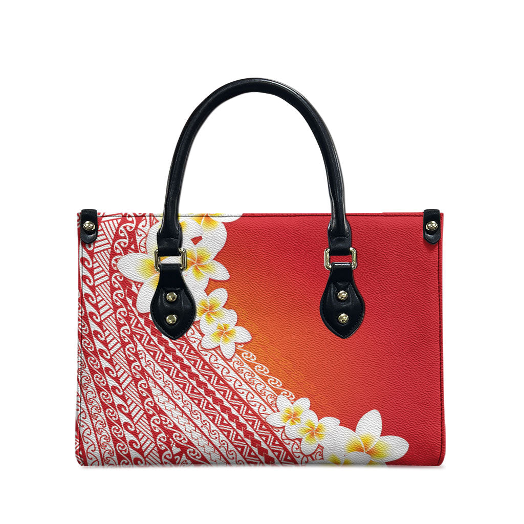Tahiti Plumeria Tribal Pattern Leather Bag Wave Style Red LT05 - Polynesian Pride