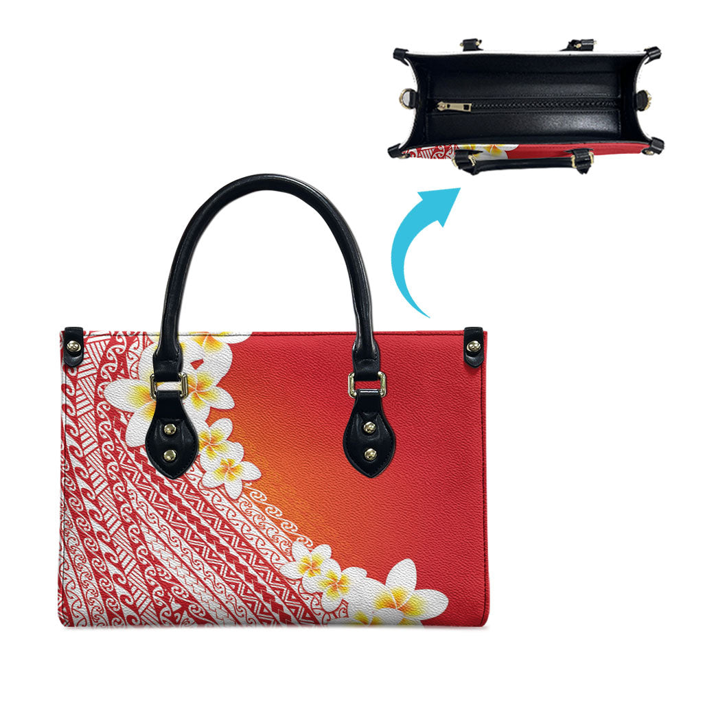 Tahiti Plumeria Tribal Pattern Leather Bag Wave Style Red LT05 - Polynesian Pride