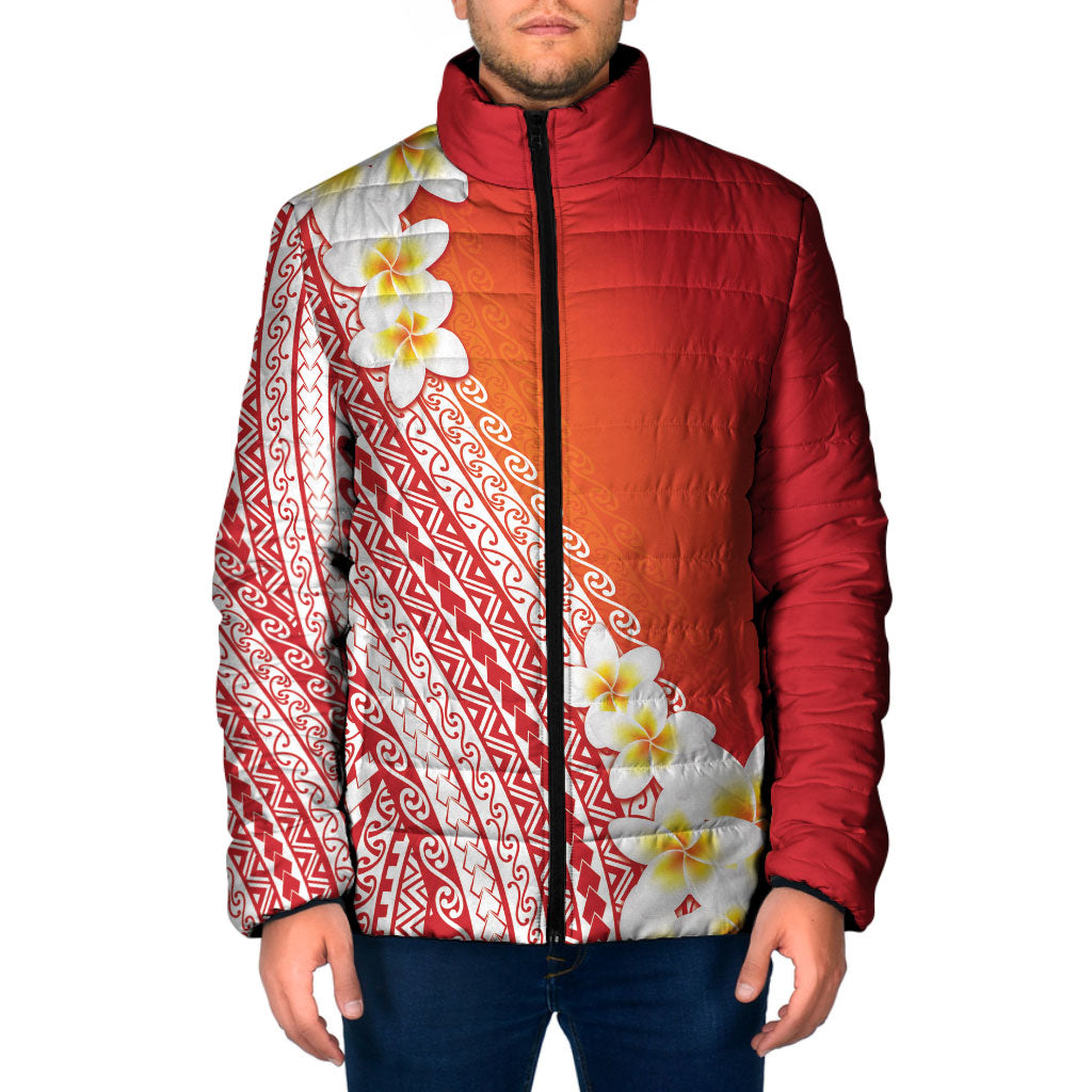 Tahiti Plumeria Tribal Pattern Padded Jacket Wave Style Red LT05 Men Red - Polynesian Pride