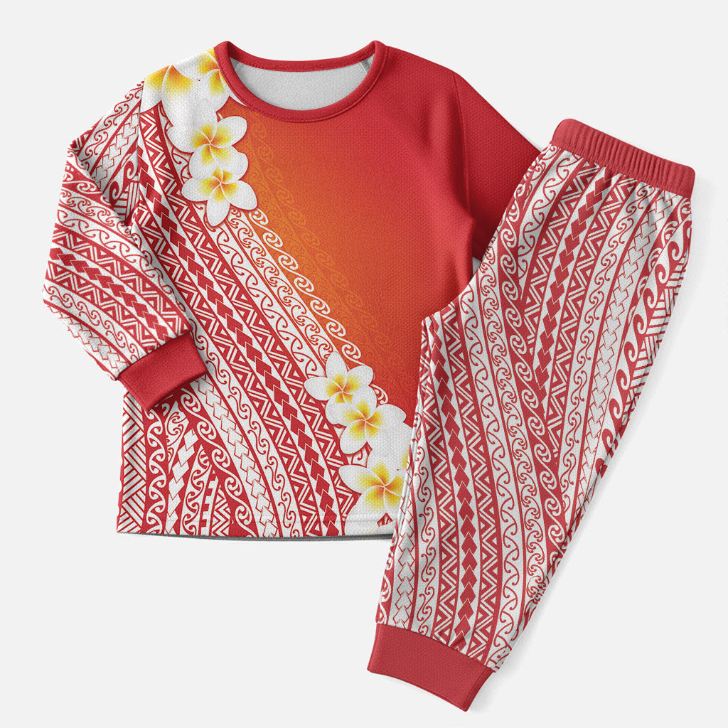 Tahiti Plumeria Tribal Pattern Christmas Pajama Set Wave Style Red LT05 Men Red - Polynesian Pride