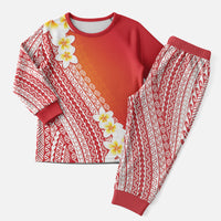 Tahiti Plumeria Tribal Pattern Christmas Pajama Set Wave Style Red LT05 Men Red - Polynesian Pride