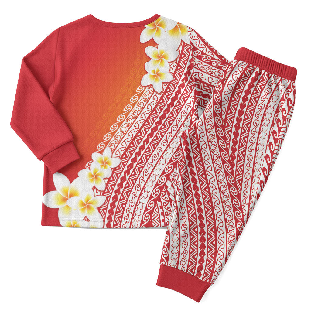 Tahiti Plumeria Tribal Pattern Christmas Pajama Set Wave Style Red LT05 - Polynesian Pride