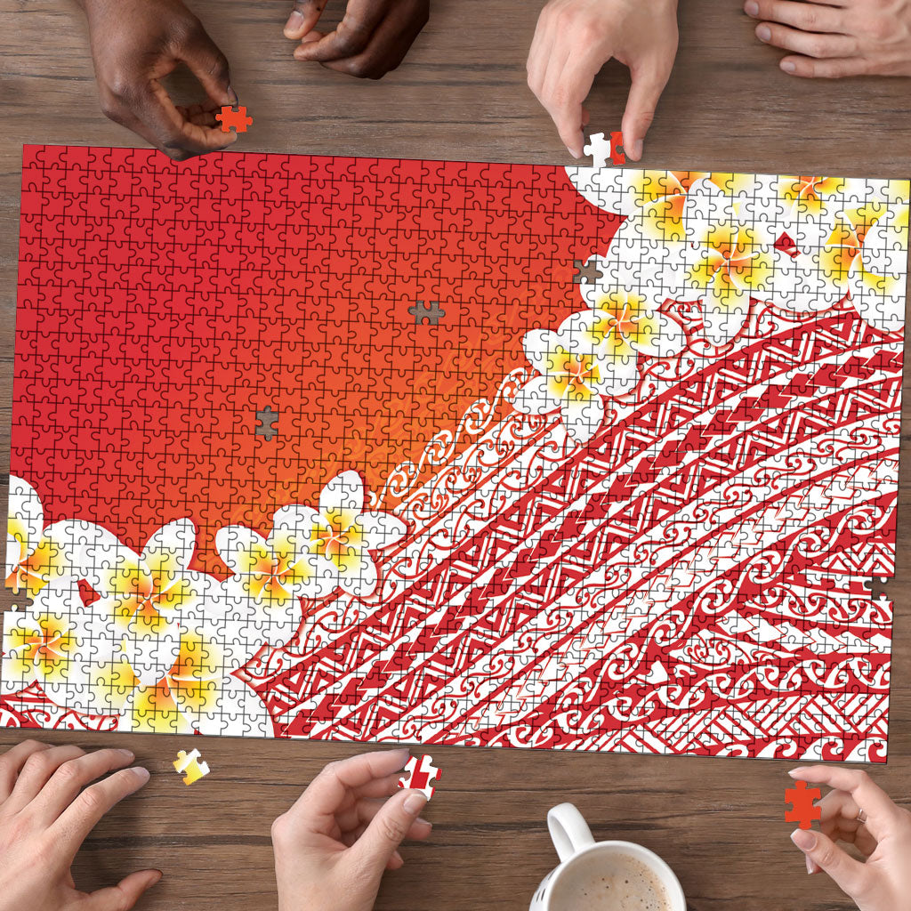 Tahiti Plumeria Tribal Pattern Puzzle Wave Style Red LT05 - Polynesian Pride