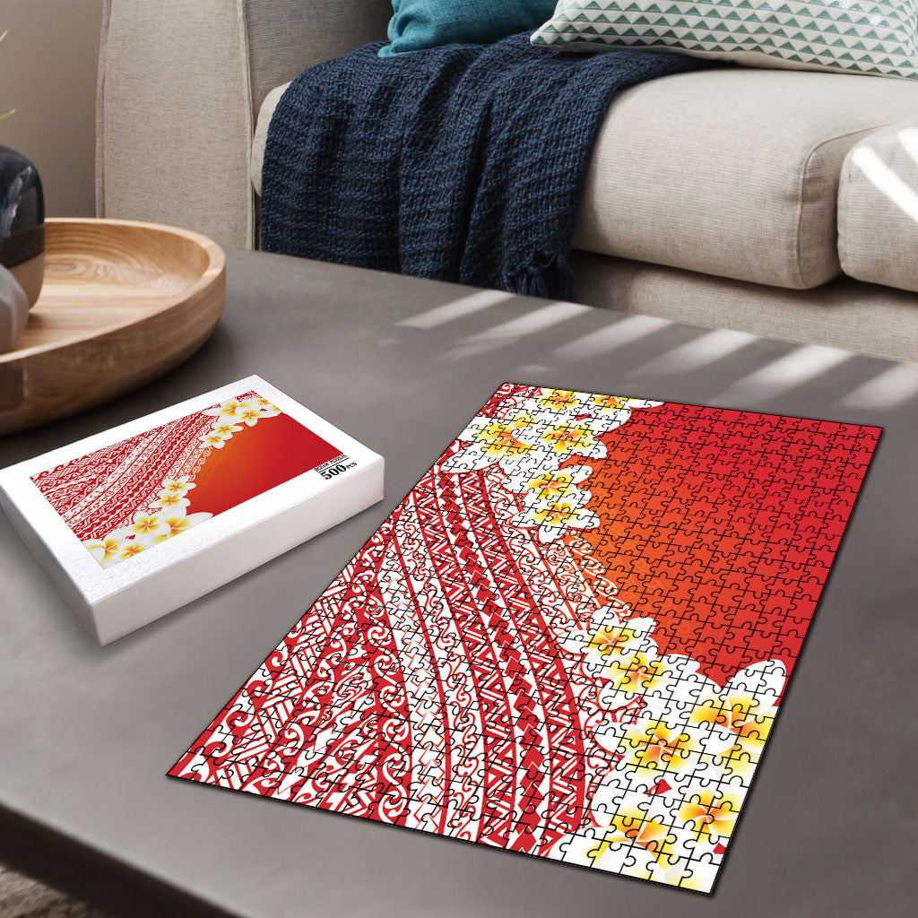 Tahiti Plumeria Tribal Pattern Puzzle Wave Style Red LT05 - Polynesian Pride