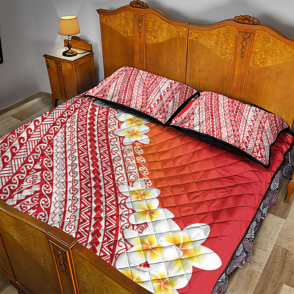 Tahiti Plumeria Tribal Pattern Quilt Bed Set Wave Style Red LT05 - Polynesian Pride