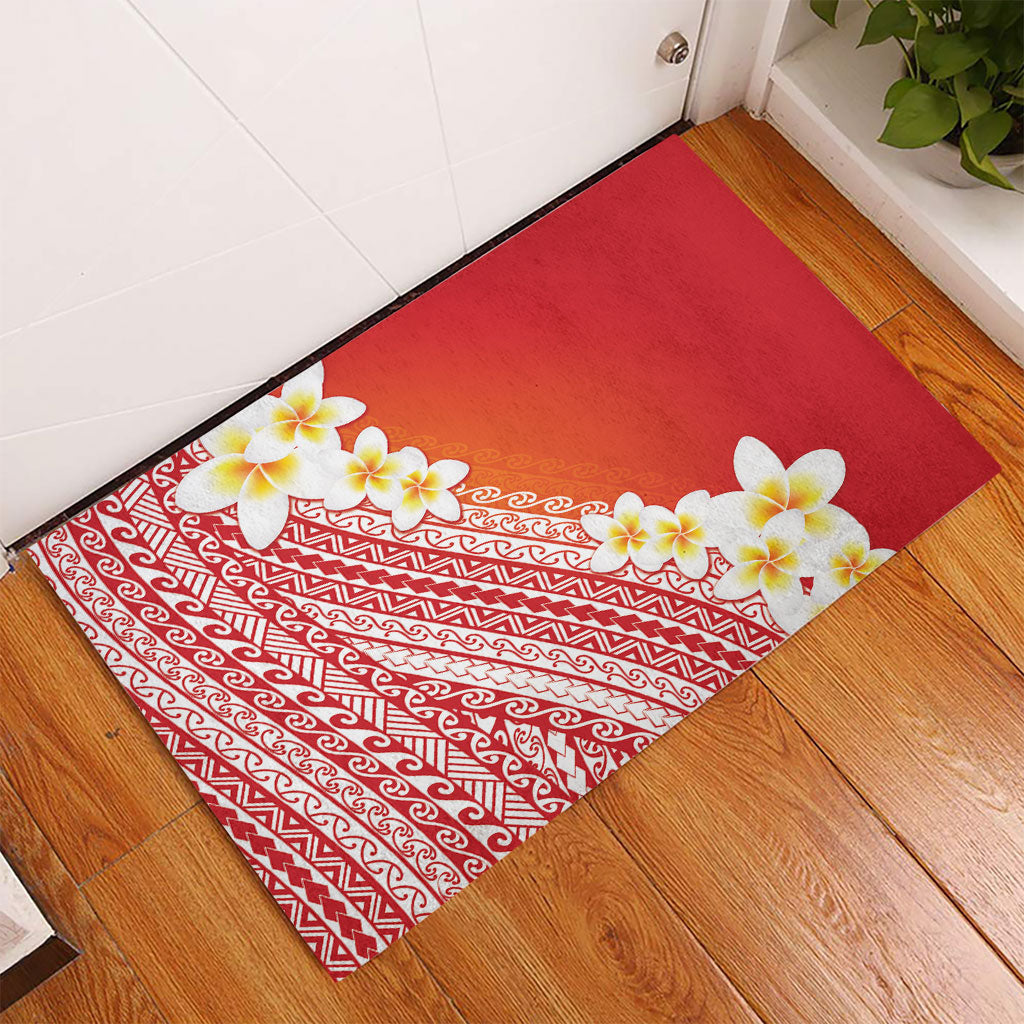 Tahiti Plumeria Tribal Pattern Rubber Doormat Wave Style Red LT05 - Polynesian Pride