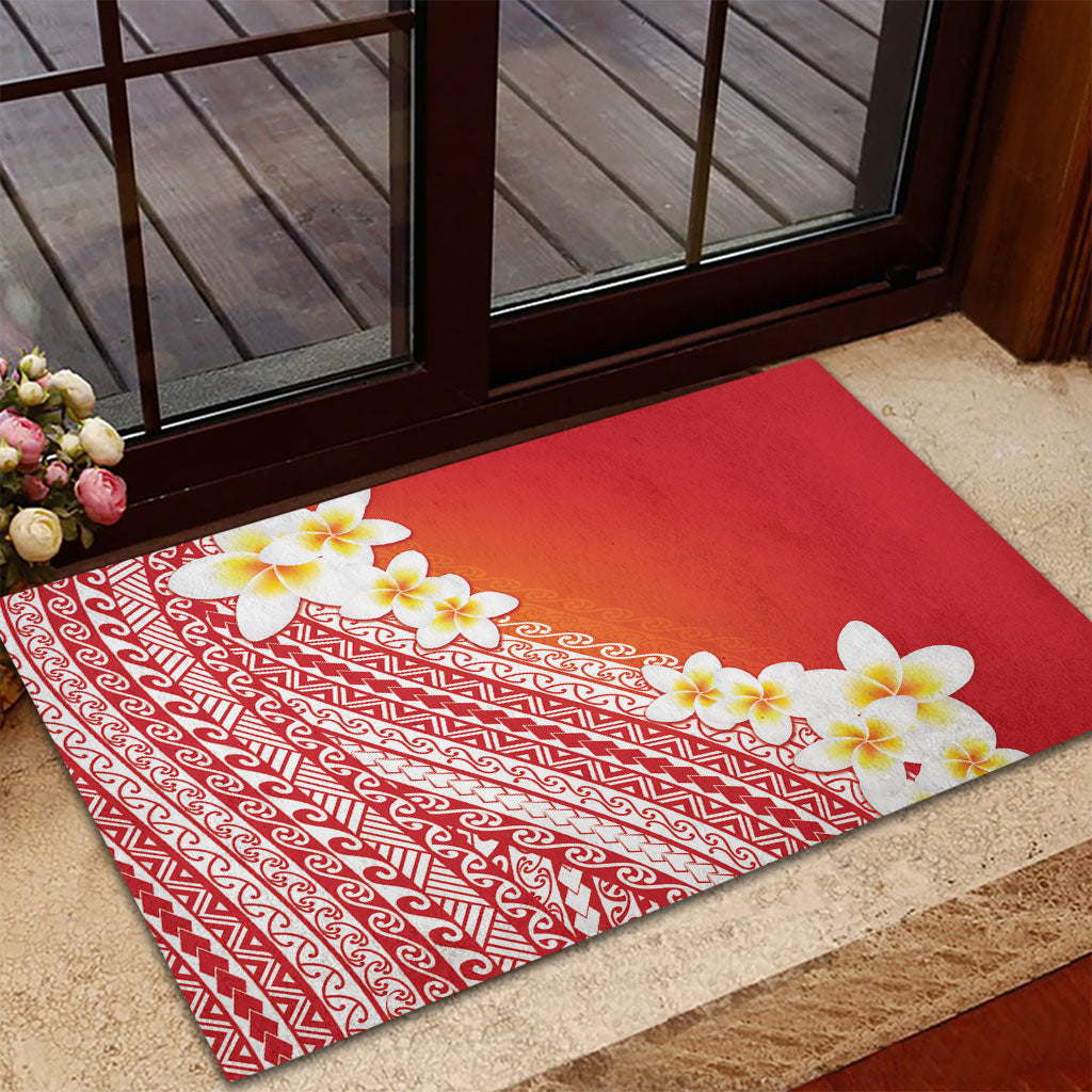 Tahiti Plumeria Tribal Pattern Rubber Doormat Wave Style Red LT05 - Polynesian Pride