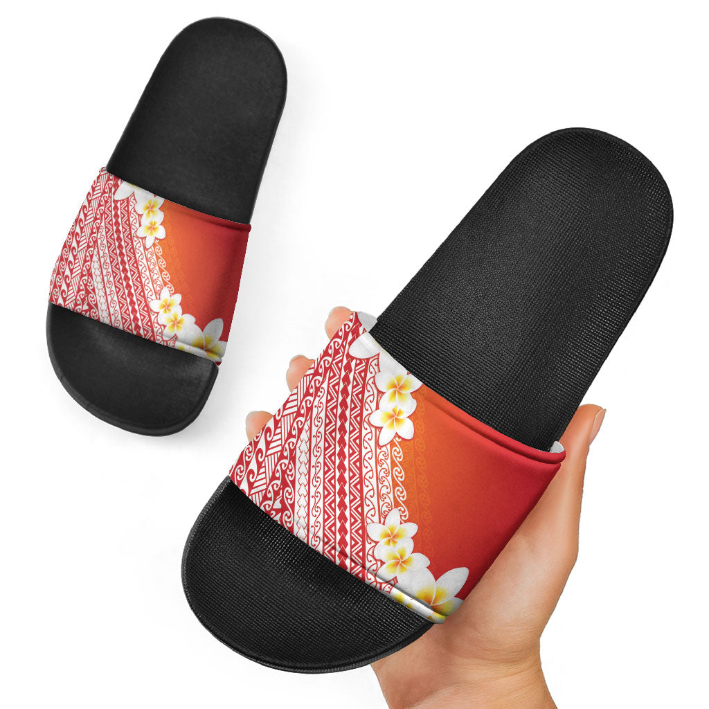 Tahiti Plumeria Tribal Pattern Slide Sandals Wave Style Red LT05 - Polynesian Pride