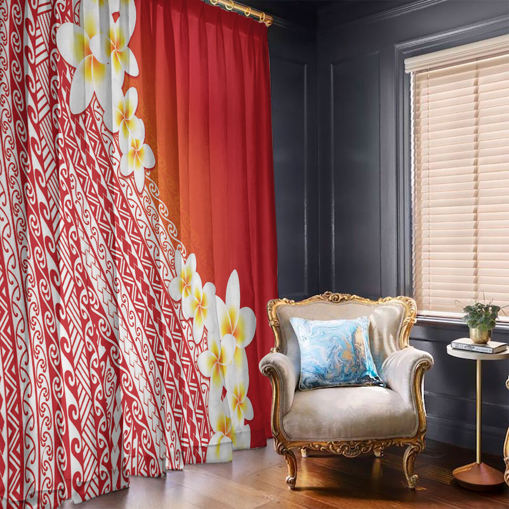 Tahiti Plumeria Tribal Pattern Window Curtain Wave Style Red LT05 - Polynesian Pride