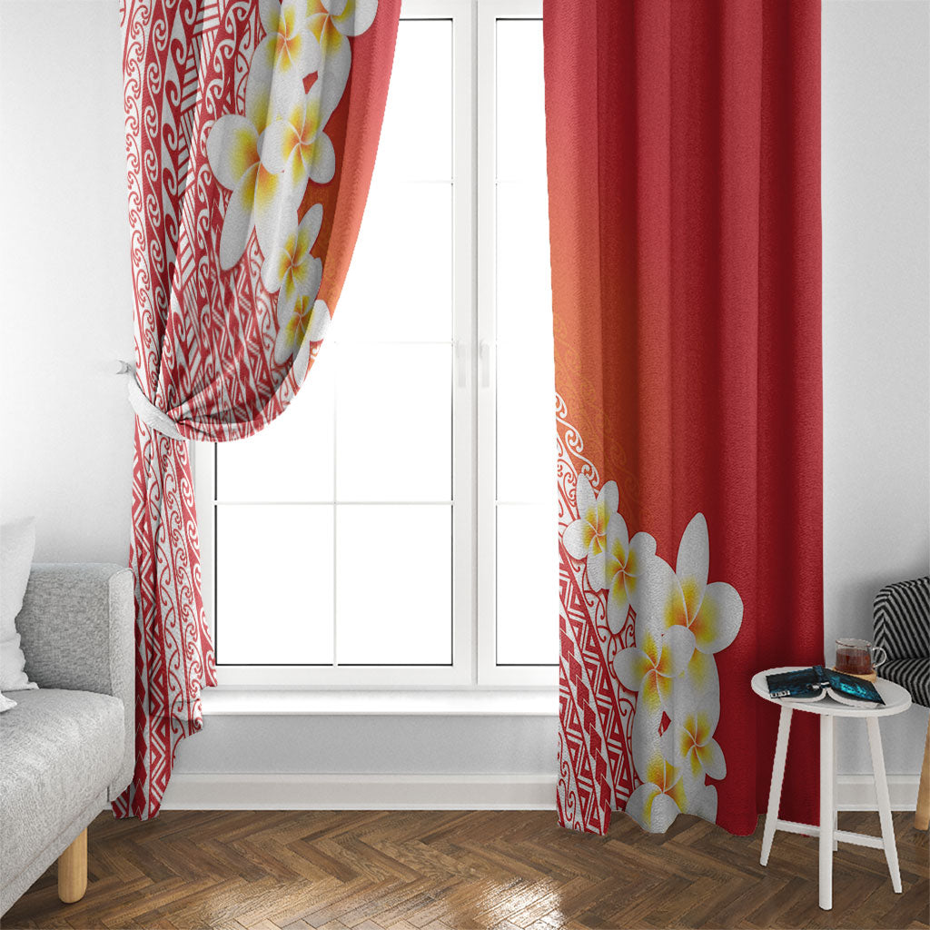 Tahiti Plumeria Tribal Pattern Window Curtain Wave Style Red LT05 - Polynesian Pride