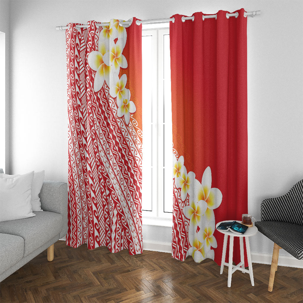 Tahiti Plumeria Tribal Pattern Window Curtain Wave Style Red LT05 With Grommets Red - Polynesian Pride