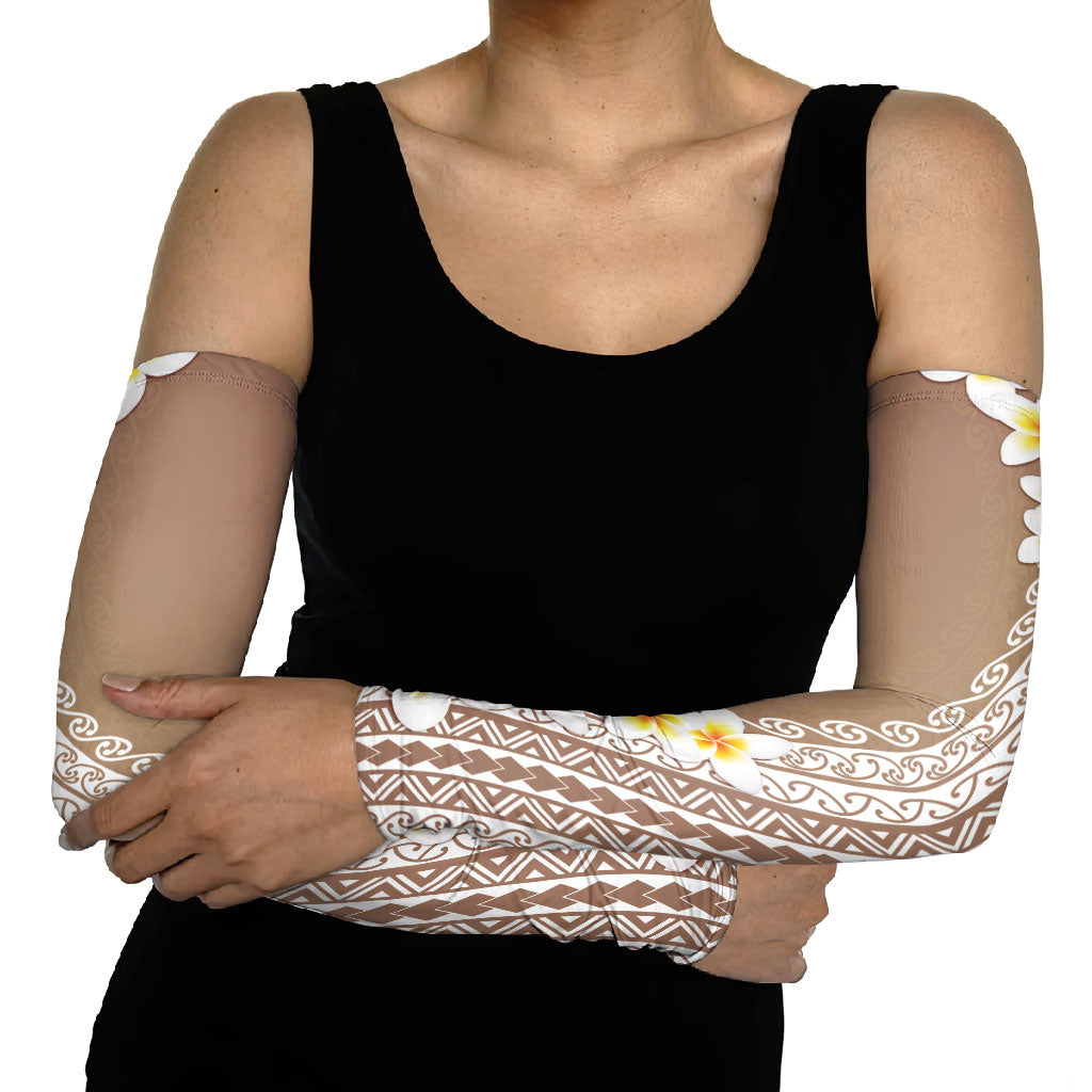 Tahiti Plumeria Tribal Pattern Arm Sleeves Wave Style Brown LT05 - Polynesian Pride