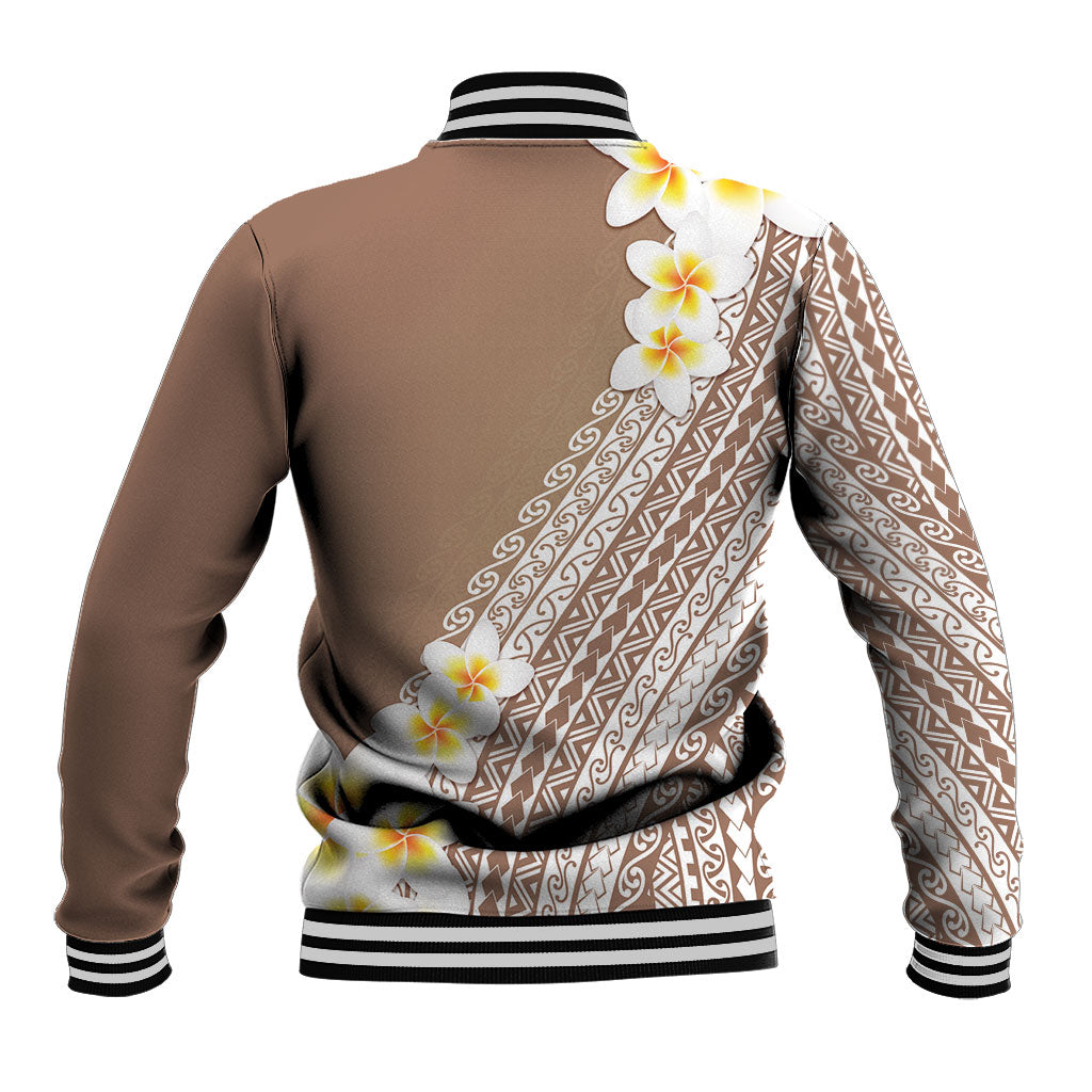 Tahiti Plumeria Tribal Pattern Baseball Jacket Wave Style Brown LT05 - Polynesian Pride