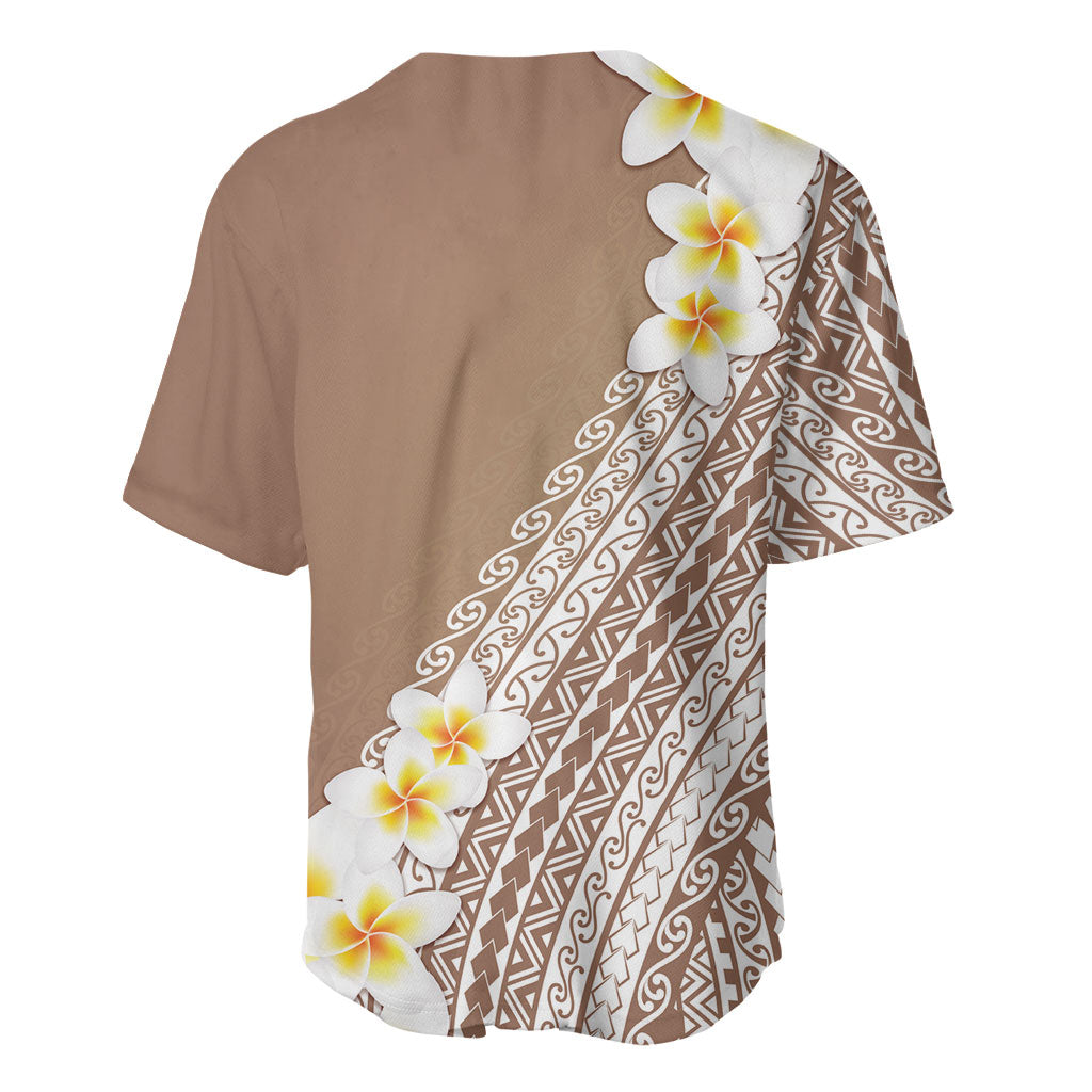 Tahiti Plumeria Tribal Pattern Baseball Jersey Wave Style Brown LT05 - Polynesian Pride