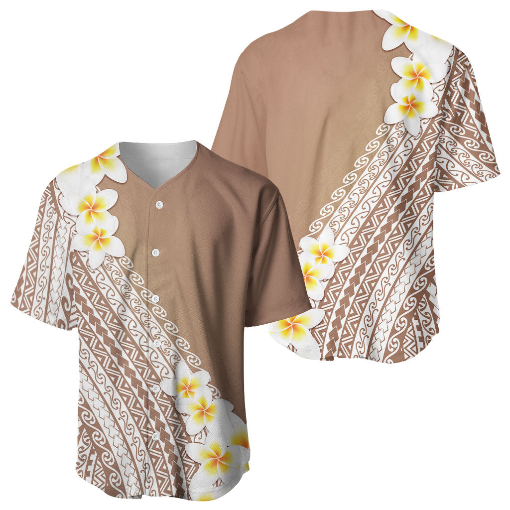 Tahiti Plumeria Tribal Pattern Baseball Jersey Wave Style Brown LT05 - Polynesian Pride