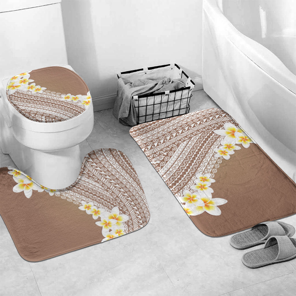 Tahiti Plumeria Tribal Pattern Bathroom Set Wave Style Brown LT05 Mat Set Only (3 pcs) One Size Brown - Polynesian Pride