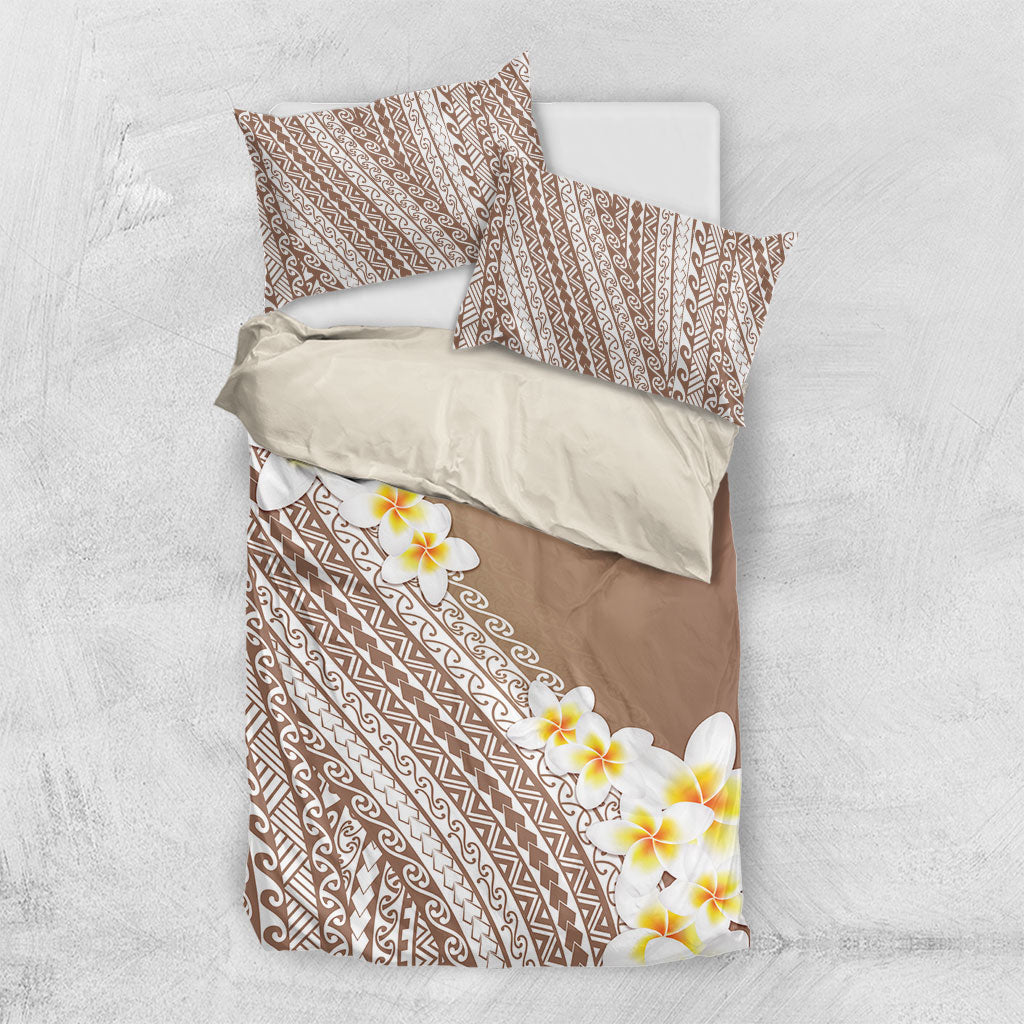 Tahiti Plumeria Tribal Pattern Bedding Set Wave Style Brown LT05 US Twin 172cm x 218cm Brown - Polynesian Pride