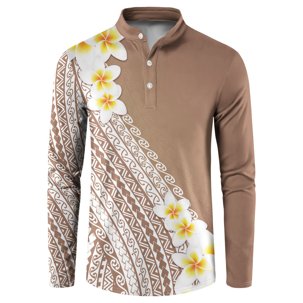 Tahiti Plumeria Tribal Pattern Button Sweatshirt Wave Style Brown LT05 Brown - Polynesian Pride