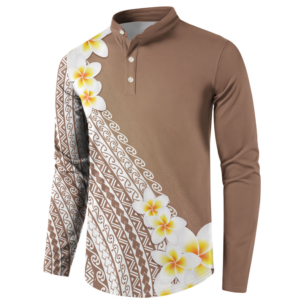Tahiti Plumeria Tribal Pattern Button Sweatshirt Wave Style Brown LT05 - Polynesian Pride