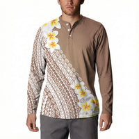 Tahiti Plumeria Tribal Pattern Button Sweatshirt Wave Style Brown LT05 - Polynesian Pride