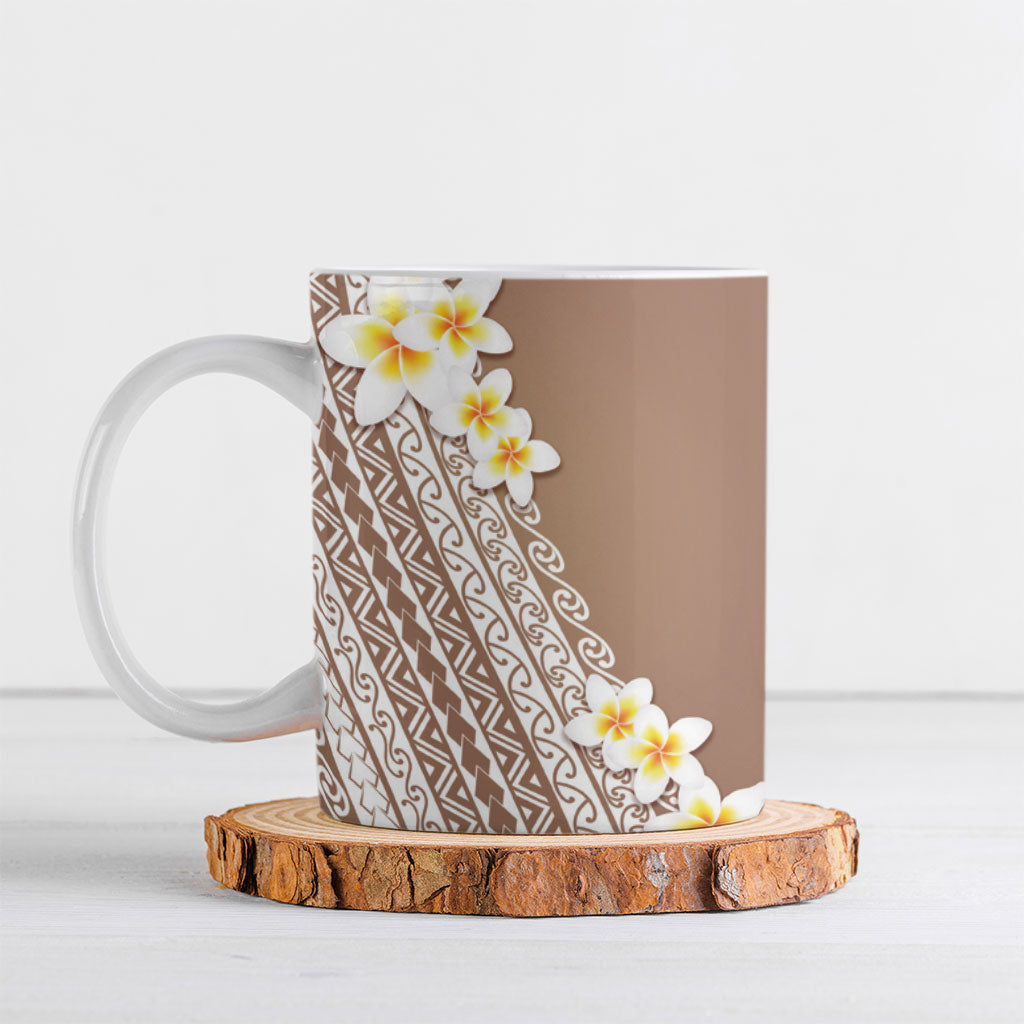 Tahiti Plumeria Tribal Pattern Ceramic Mug Wave Style Brown LT05 Brown - Polynesian Pride