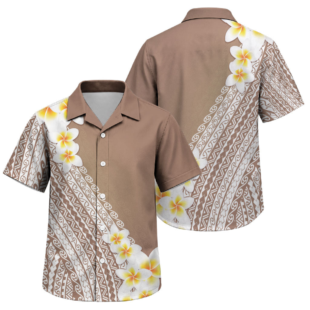 Tahiti Plumeria Tribal Pattern Family Matching Long Sleeve Bodycon Dress and Hawaiian Shirt Wave Style Brown LT05 Son's Shirt Brown - Polynesian Pride