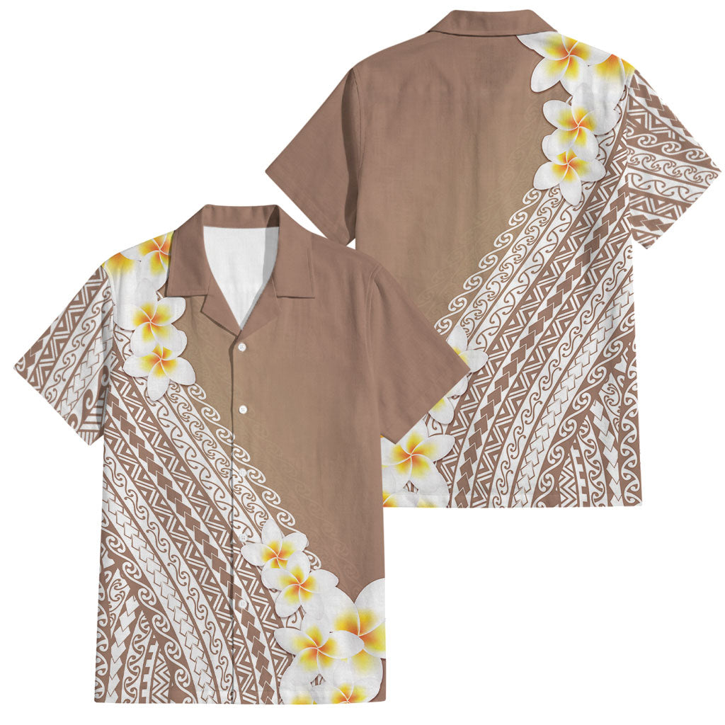 Tahiti Plumeria Tribal Pattern Family Matching Off Shoulder Maxi Dress and Hawaiian Shirt Wave Style Brown LT05 Dad's Shirt - Short Sleeve Brown - Polynesian Pride