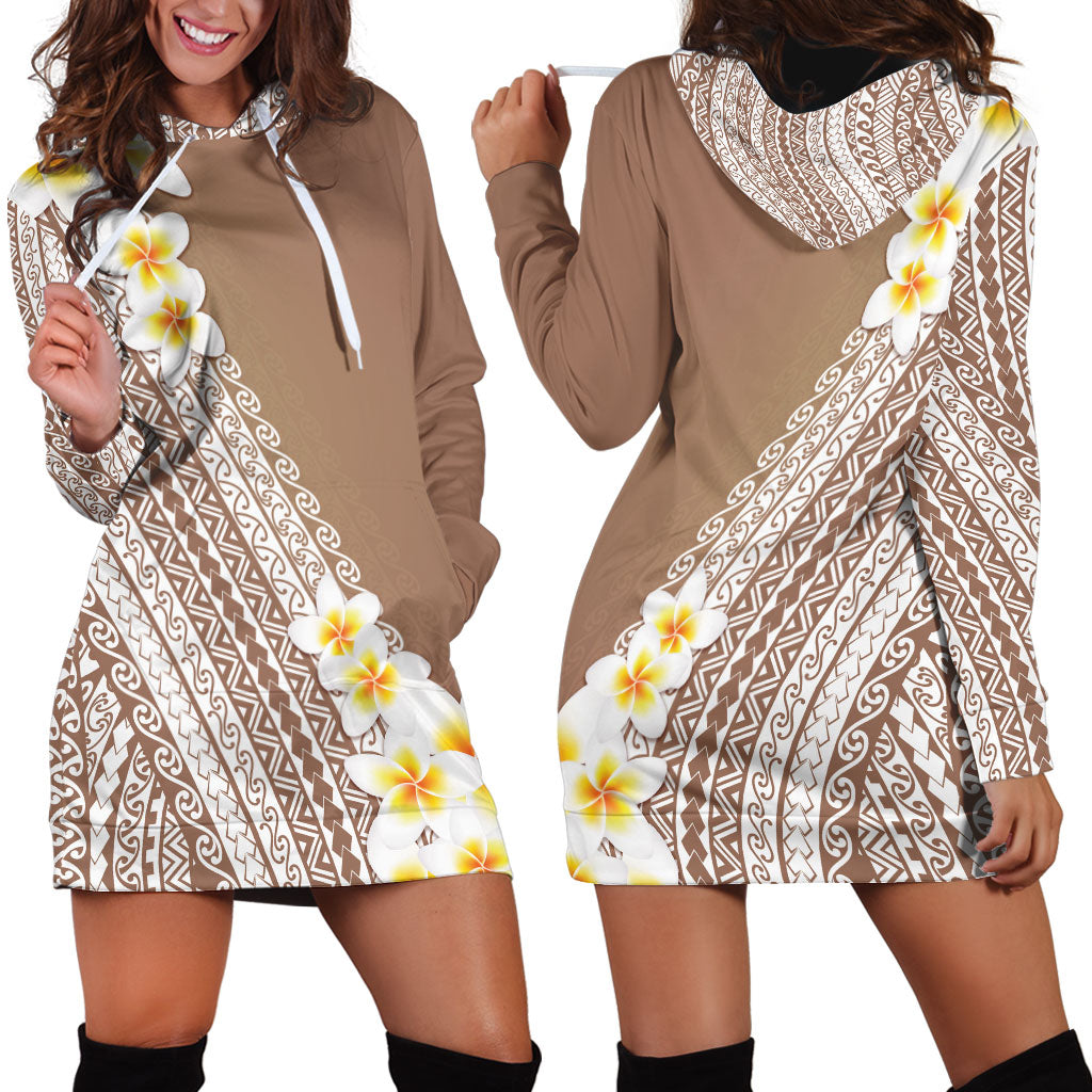 Tahiti Plumeria Tribal Pattern Hoodie Dress Wave Style Brown LT05 - Polynesian Pride