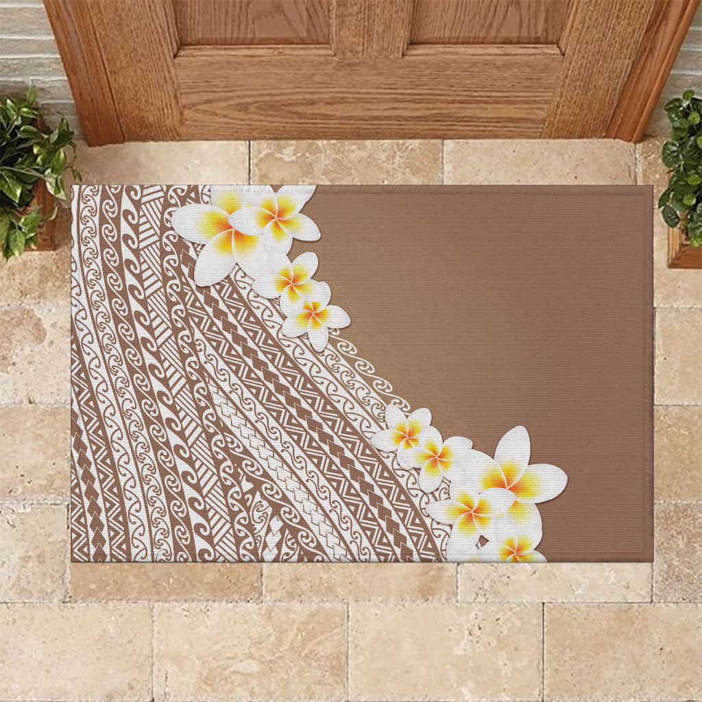 Tahiti Plumeria Tribal Pattern Rubber Doormat Wave Style Brown LT05 Brown - Polynesian Pride