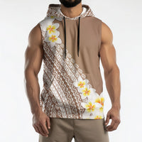 Tahiti Plumeria Tribal Pattern Sleeveless Hoodie Wave Style Brown LT05 - Polynesian Pride