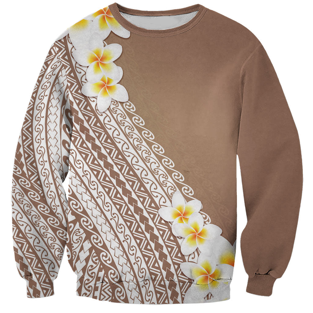 Tahiti Plumeria Tribal Pattern Sweatshirt Wave Style Brown LT05 Unisex Brown - Polynesian Pride
