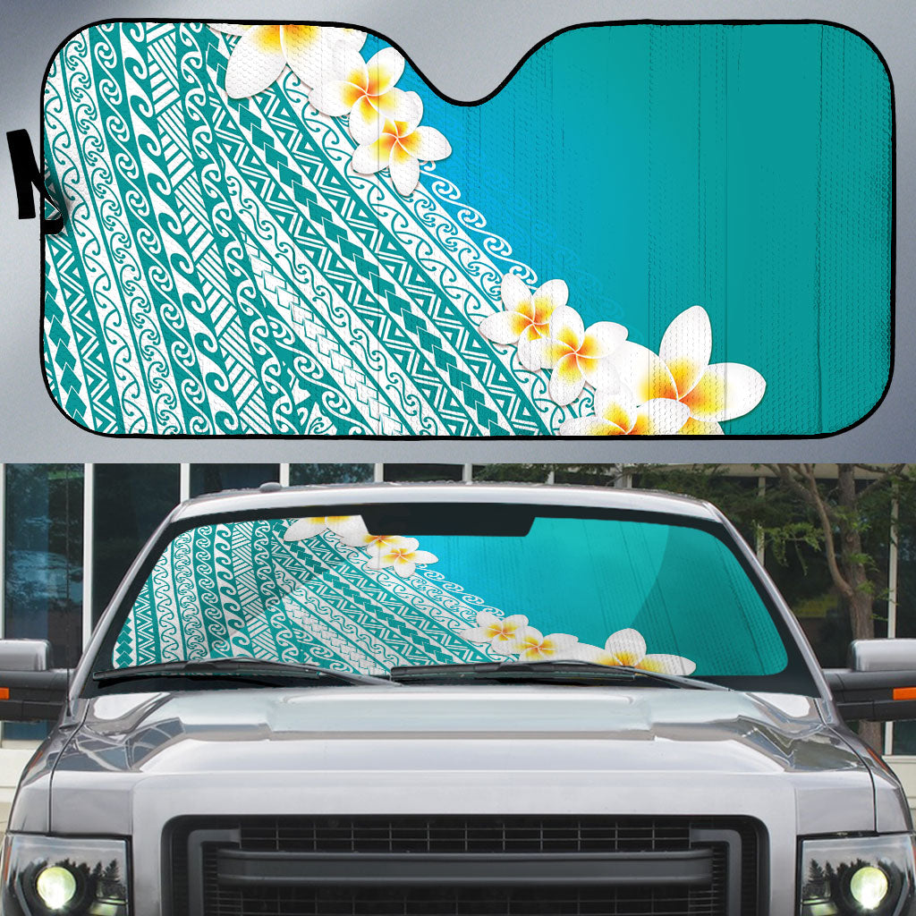 Tahiti Plumeria Tribal Pattern Auto Sun Shade Wave Style Turquoise LT05 Turquoise - Polynesian Pride