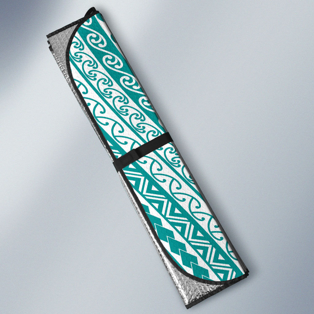 Tahiti Plumeria Tribal Pattern Auto Sun Shade Wave Style Turquoise LT05 - Polynesian Pride