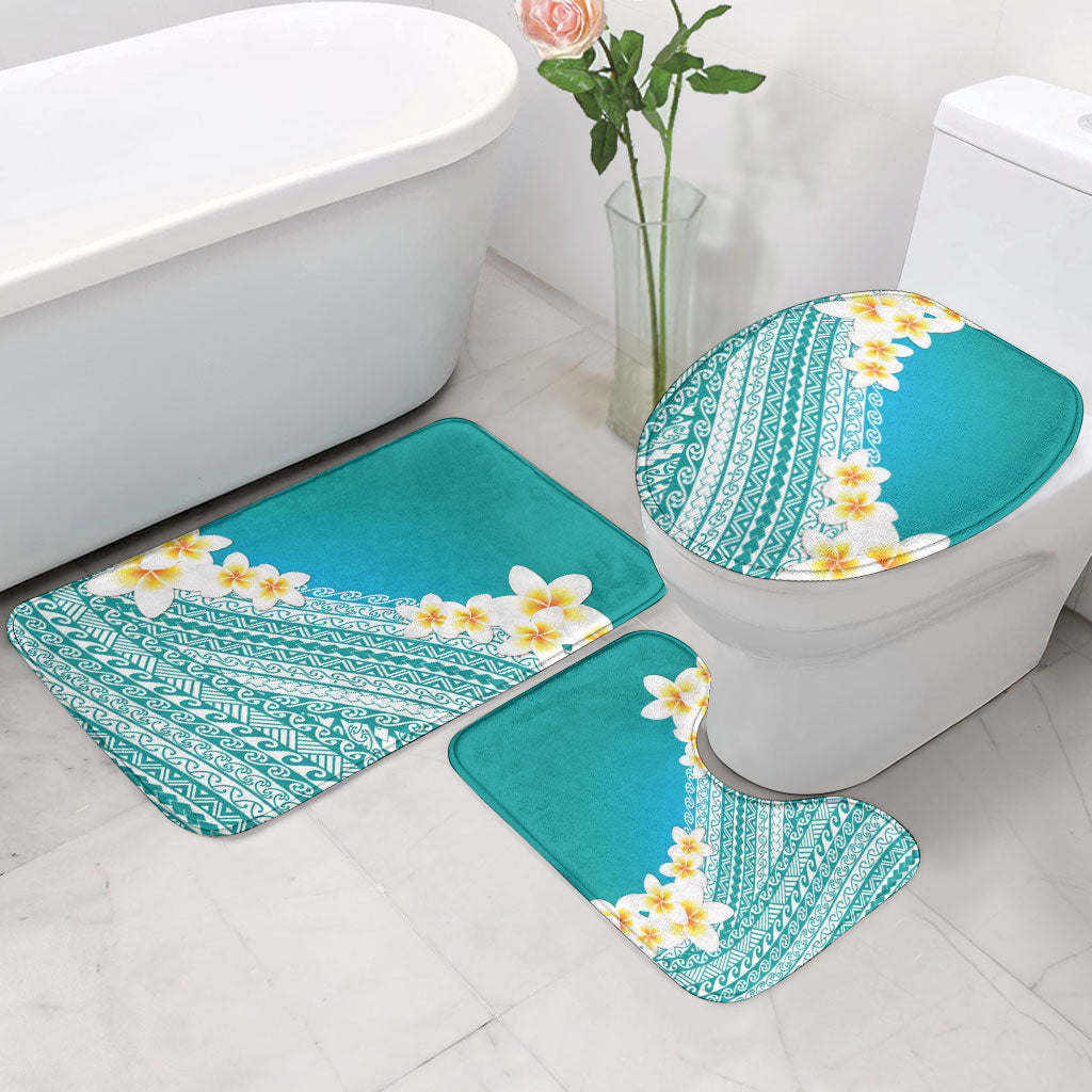Tahiti Plumeria Tribal Pattern Bathroom Set Wave Style Turquoise LT05 - Polynesian Pride