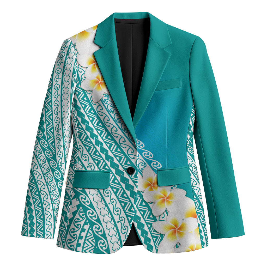 Tahiti Plumeria Tribal Pattern Blazer Wave Style Turquoise LT05 Unisex Turquoise - Polynesian Pride