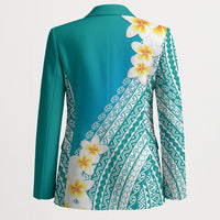 Tahiti Plumeria Tribal Pattern Blazer Wave Style Turquoise LT05 - Polynesian Pride