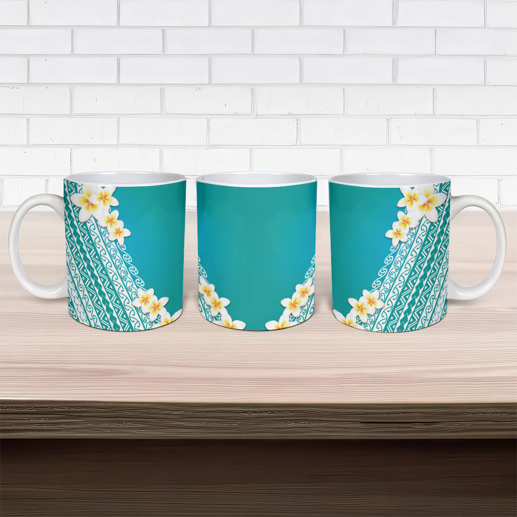 Tahiti Plumeria Tribal Pattern Ceramic Mug Wave Style Turquoise LT05 - Polynesian Pride