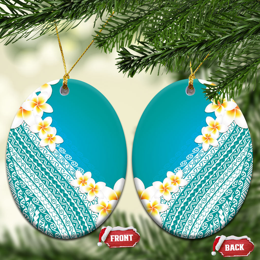 Tahiti Plumeria Tribal Pattern Ceramic Ornament Wave Style Turquoise LT05 Oval Turquoise - Polynesian Pride