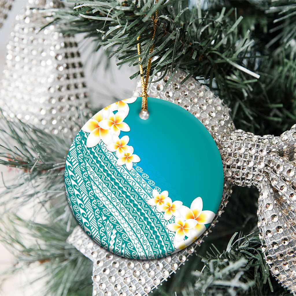 Tahiti Plumeria Tribal Pattern Ceramic Ornament Wave Style Turquoise LT05 - Polynesian Pride