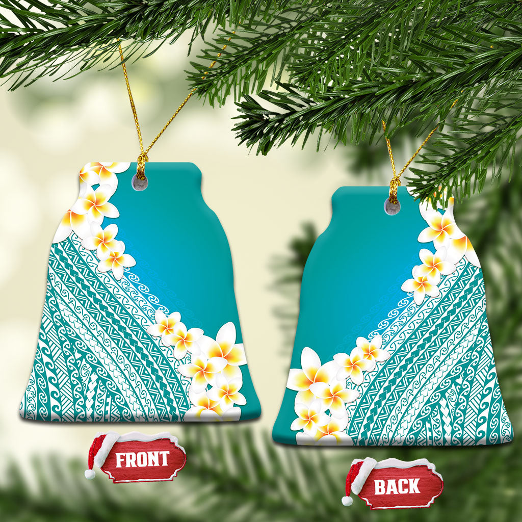 Tahiti Plumeria Tribal Pattern Ceramic Ornament Wave Style Turquoise LT05 Bell Flake Turquoise - Polynesian Pride