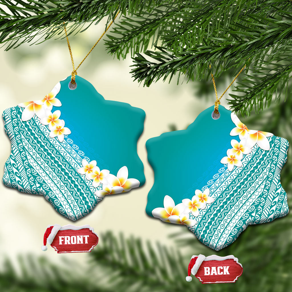 Tahiti Plumeria Tribal Pattern Ceramic Ornament Wave Style Turquoise LT05 Snow Flake Turquoise - Polynesian Pride