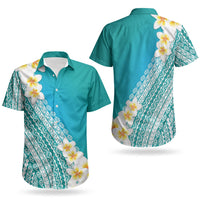 Tahiti Plumeria Tribal Pattern Couples Matching Puletasi and Hawaiian Shirt Wave Style Turquoise LT05 - Polynesian Pride