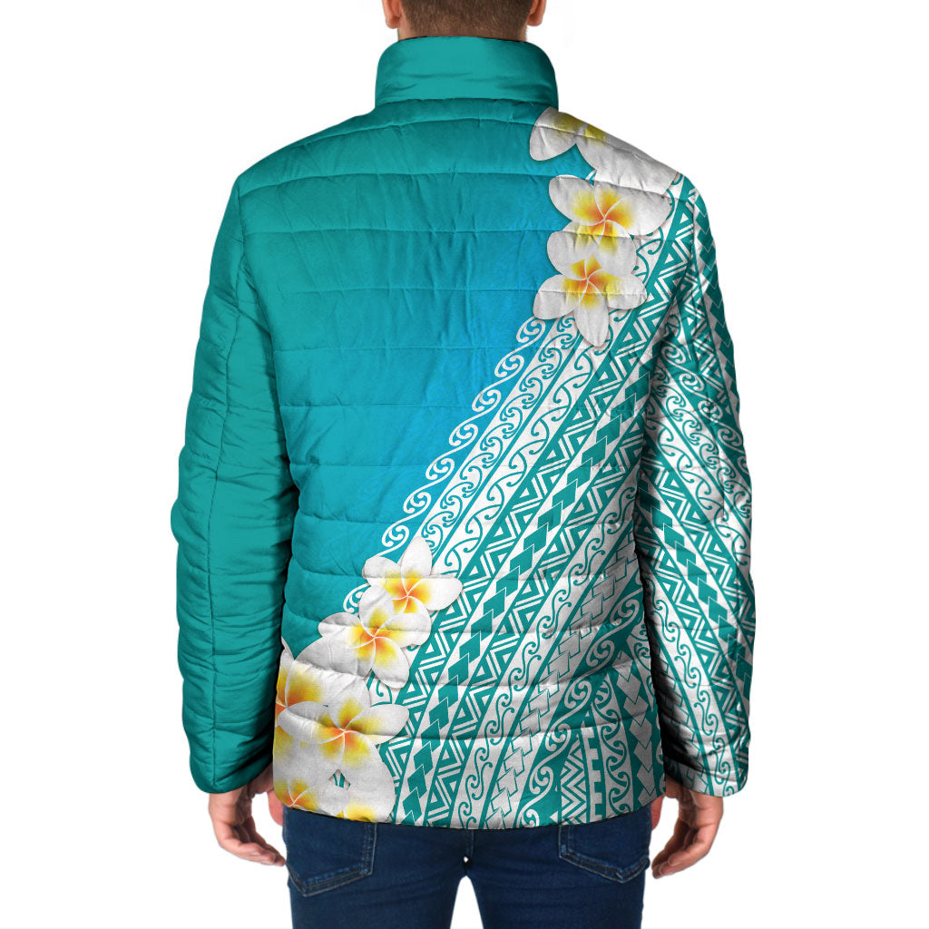 Tahiti Plumeria Tribal Pattern Padded Jacket Wave Style Turquoise LT05 - Polynesian Pride